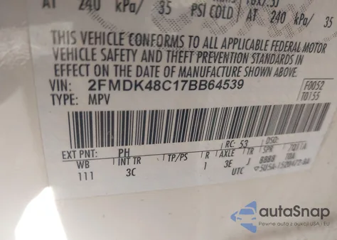 2007 Ford Edge Sel from USA, damaged, VIN 2FMDK48C17BB64539